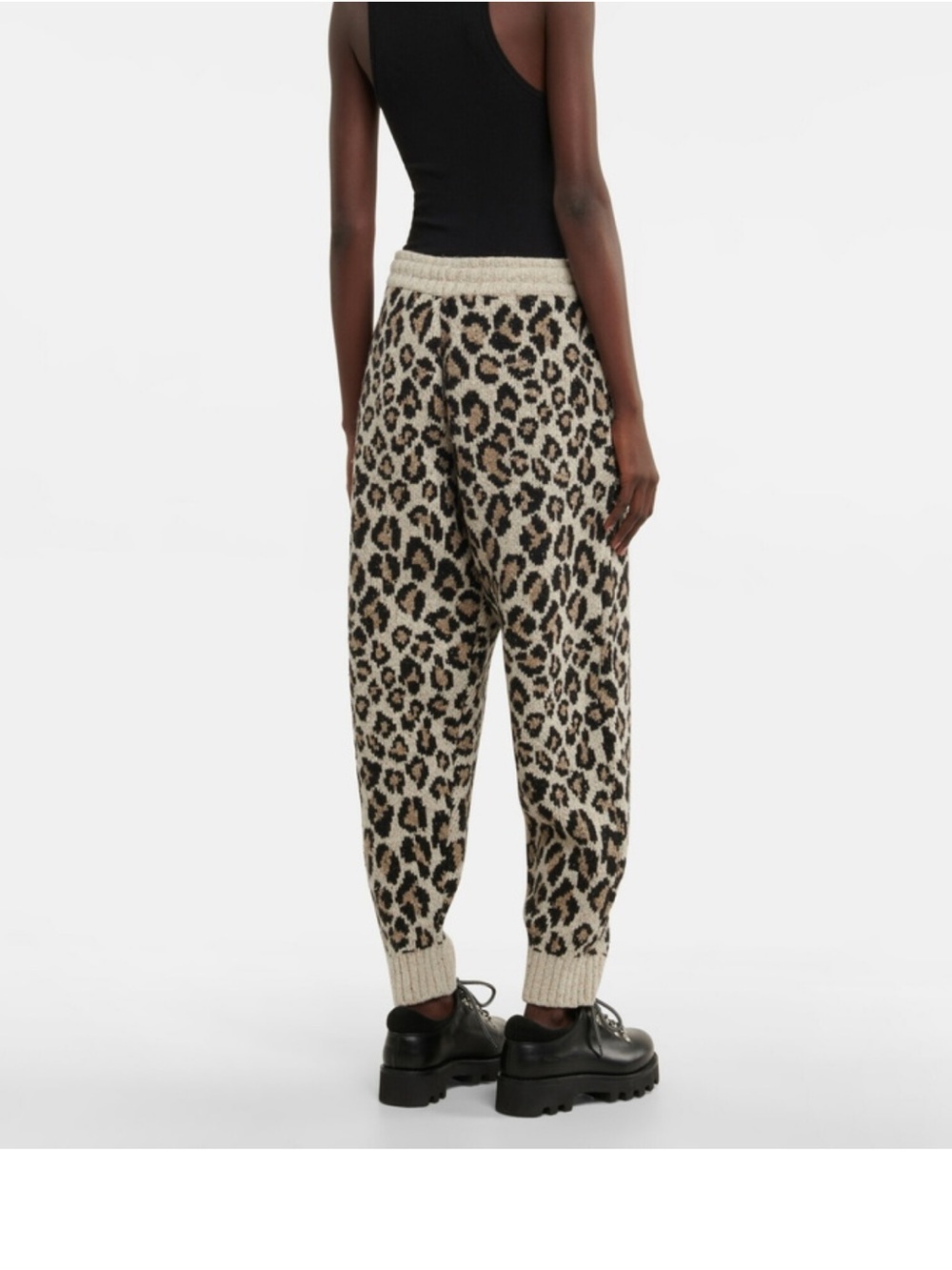 Alanui Wild Spirit Intarsia Leopard Print Grey Wool Blend Chunky Knit Sweatpants - Picture 4 of 15